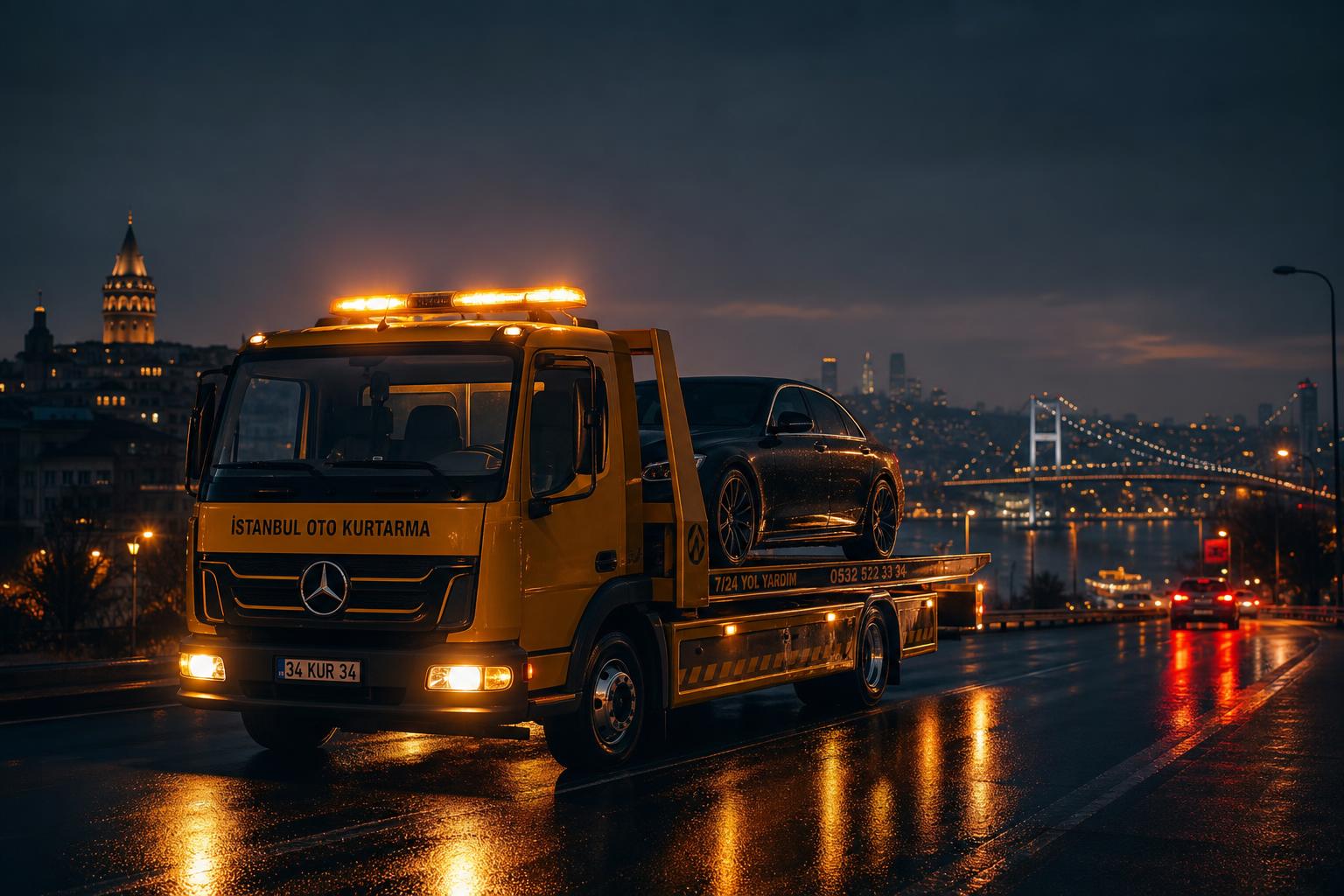 İstanbul'da gece çalışan Karaca oto kurtarıcı çekici